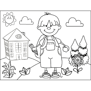 Boy with Pencil Backpack coloring page
