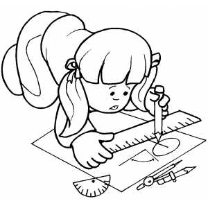 Girl Solving Geometry Problem coloring page