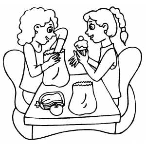 Girls Trading Lunches coloring page