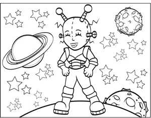 Alien Space Girl coloring page