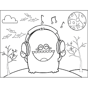 Monster with Headphones coloring page