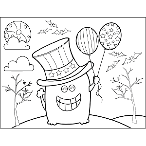 Monster with Uncle Sam Hat coloring page