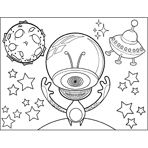 Single-Eyed Space Alien Bubble coloring page