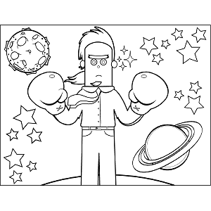 Space Alien Boxer coloring page