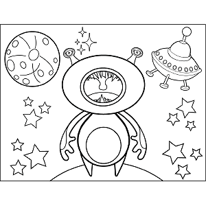 Space Alien Holding Breath coloring page