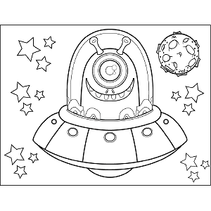 Space Alien in Flying Saucer coloring page