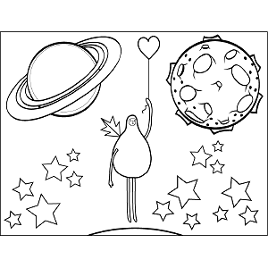 Space Alien with Heart coloring page