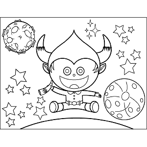 Space Alien with Horns coloring page