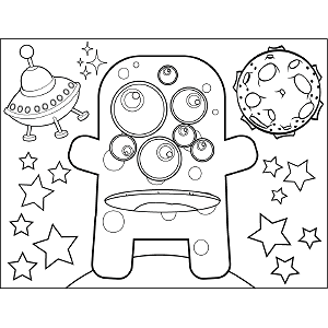 Space Alien with Many Eyes coloring page