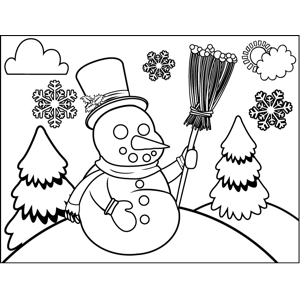 Snowman with Broomstick coloring page