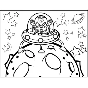 Alien Landing on Asteroid coloring page