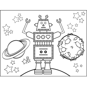 Robot and Planets coloring page