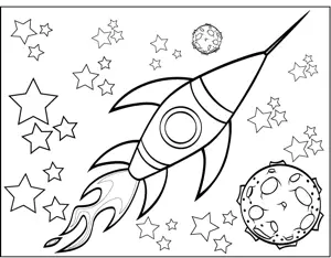 Rocketship and Planet coloring page