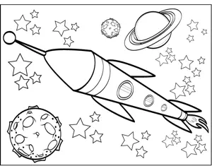 Saturn and Spaceship coloring page