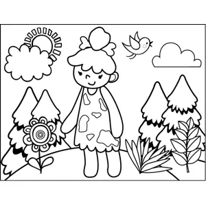 Cavewoman with Flowers coloring page