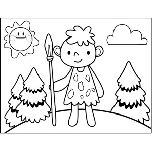 Young Neanderthal with Spear coloring page
