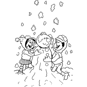 Kids Build Snowman coloring page