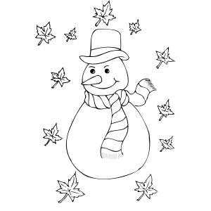 Snowman and Leaves coloring page