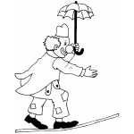 Clown With Umbrella Walking On Rope