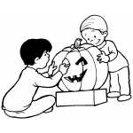 Children Carving Pumpkin