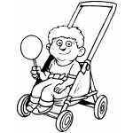 Boy In Stroller With Candy