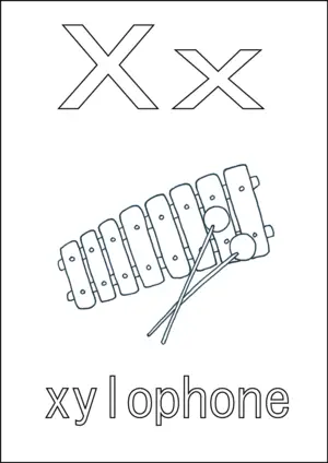 X is for Xylophone coloring page