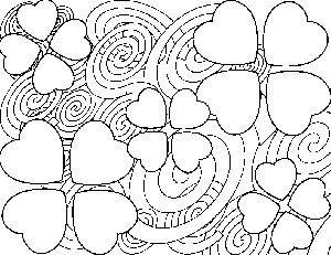 Abstract Heart Flowers coloring page