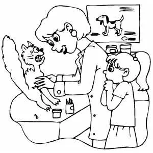 Scared Cat At Veterinarian Office coloring page