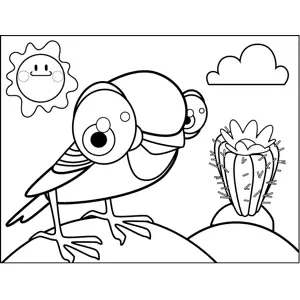 Bird with Cactus coloring page