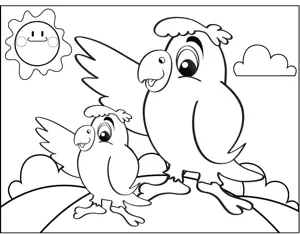Pointing Parrots coloring page