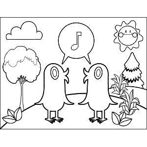 Two Birds Singing coloring page
