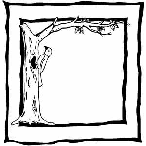Woodpecker On Frame With Tree coloring page