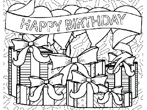 Birthday Presents Balloons Banner coloring page