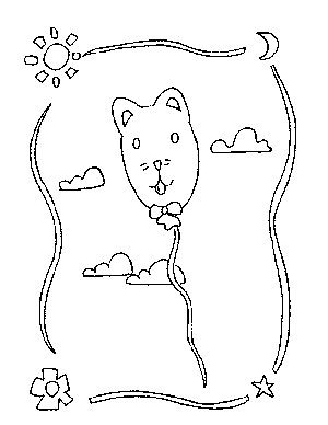 Cat Balloon Coloring Page