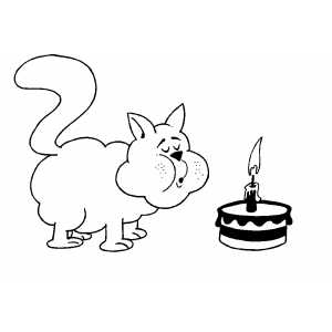 Cat Blowing Out Candle On Cake coloring page