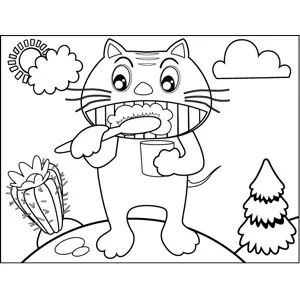 Cat Brushing Teeth coloring page