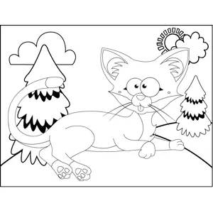 Cat Lying on Hill coloring page