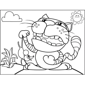 Cat Playing with Mouse coloring page