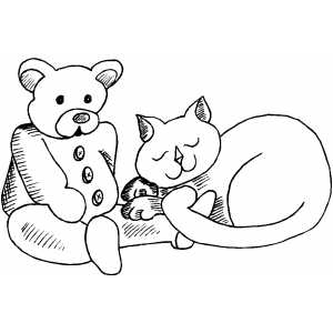 Cat With Bear Toy coloring page