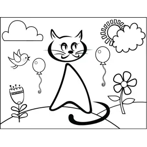 Cat and Balloons coloring page