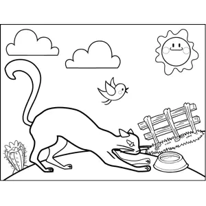 Cat and Dish coloring page