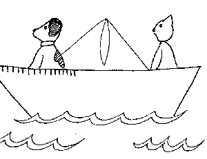 Cat and Dog in Paper Boat Coloring Page