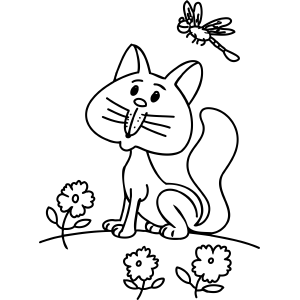 Cat and Dragonfly coloring page