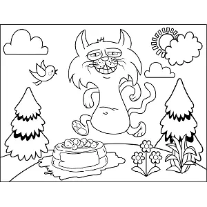 Cat with Cake coloring page