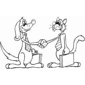 Dog And Cat Shaking Hands coloring page