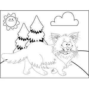 Fluffy Walking Cat coloring page