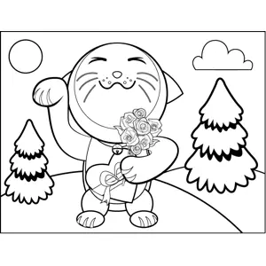 Happy Cat with Chocolates coloring page