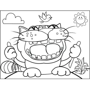 Hungry Cat Hunting Bird coloring page