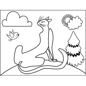 Siamese Cat and Bird coloring page
