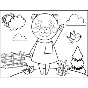 Waving Cat in Scarf coloring page